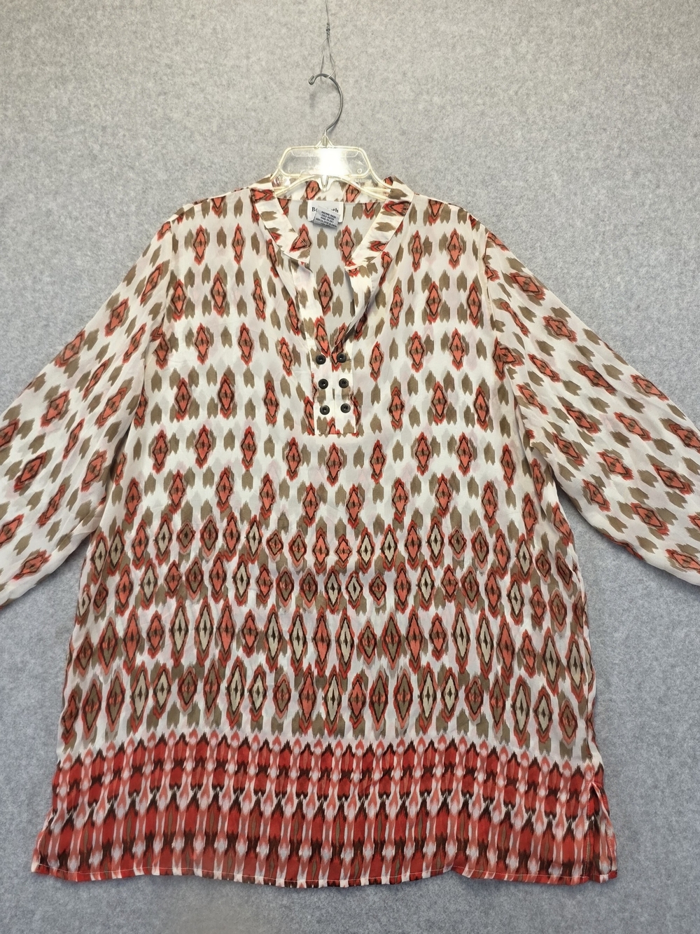Bon Worth Red and Cream Ikat-Print Tunic with Button Placket